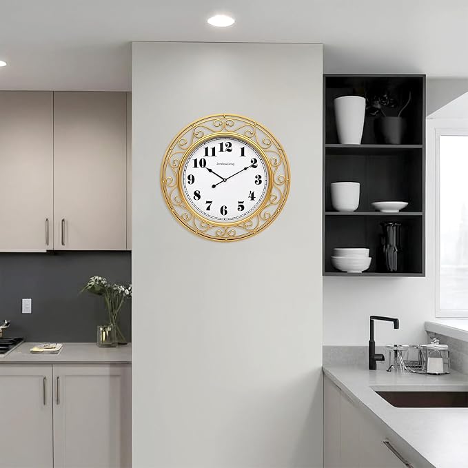 SwallowLiving 24 Inch Vintage Iron Large Metal Frame Gold Wall Clock Silent - Image 6