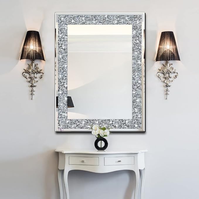 QMDECOR Crystal Crush Diamond Rectangle Silver Mirror - Image 4