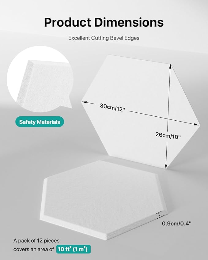 18 Pack Hexagon Acoustic Panels, Self-Adhesive Soundproof Wall Panels, High - Image 5