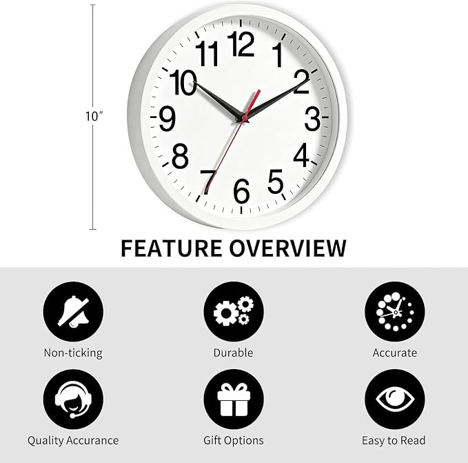 Rohioue Wall Clock Modern 10 Inch Battery Operated Silent Non Ticking Analog - Image 3