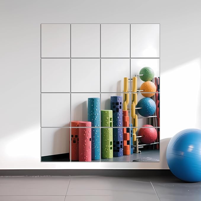 Ruomeng Home Gym Mirrors 14" x 12" x 16Pcs Wall Mounted Mirror Glass Frameless - Image 2