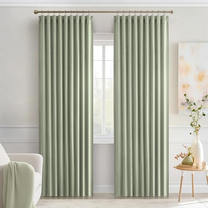 MIULEE Back Tab Sage Green Curtains 90 Inch Long 2 Panels Set - Image 9
