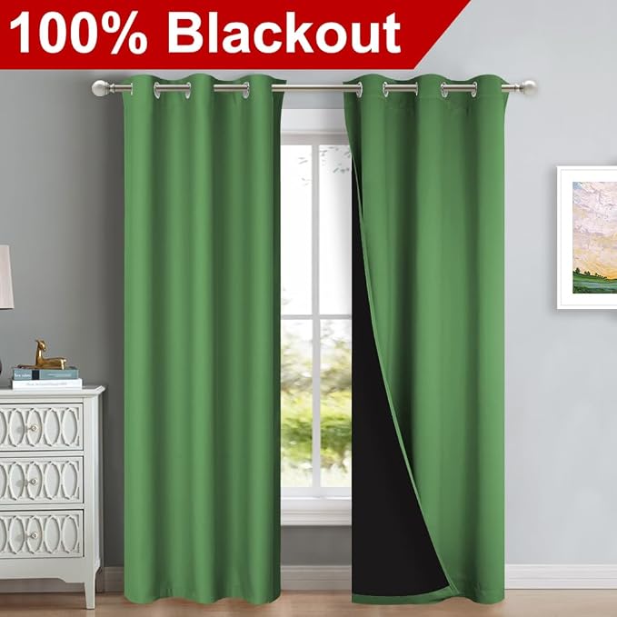 NICETOWN Blackout Curtains 80 inches Long, 2 Pieces, Forest Green, Full Light - Image 2