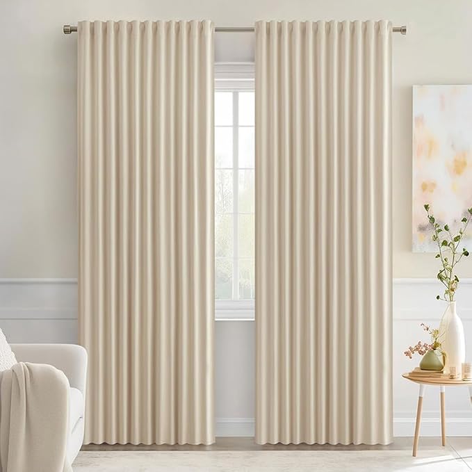 MIULEE Cream Beige Back Tab Light Blocking Curtains 84 Inch Length 2 Panels Set by MIULEE