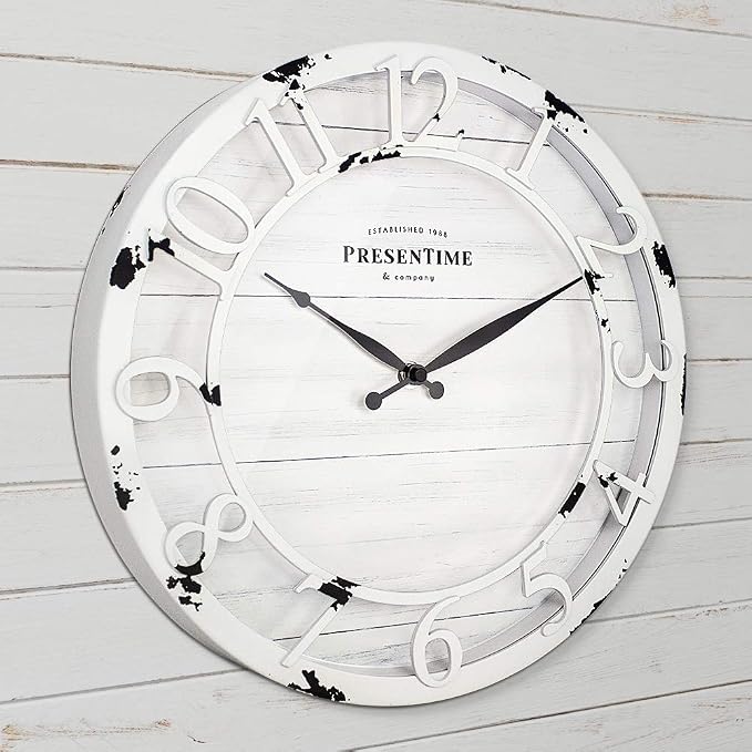 Presentime & Co 13" Farmhouse Series Wall Clock, Quartz Movement, Shiplap Style - Image 2