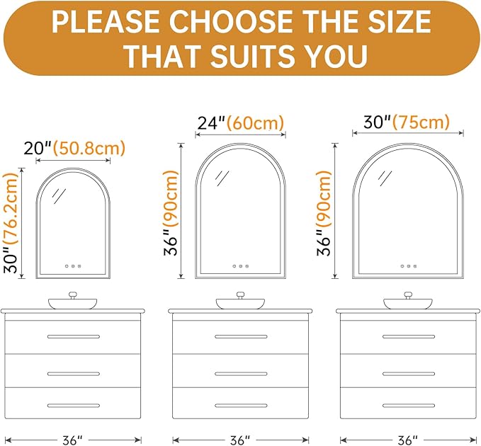 Arched Backlit Mirror Bathroom 24"x36"- Frameless LED Bathroom Mirror - Image 2