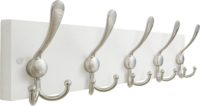 SKOLOO Creations White Solid Wood Wall Mounted Coat Rack, 5 Hooks, 16-7/8" Long by SKOLOO