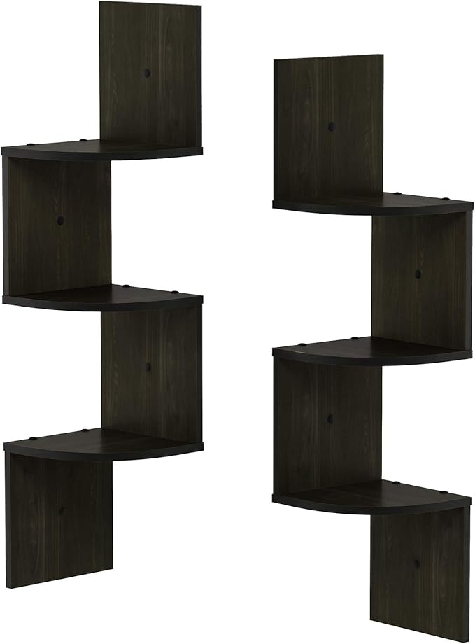 Furinno Rossi Wall Mount Floating Corner Shelf, 3-Tier Radial Set of 2 - Image 7