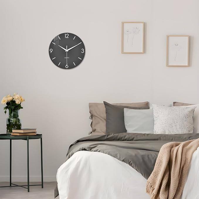 XFM Modern Wall Clock 12 Inch Silent Wall Clocks Battery Operated Grey Simple - Image 3