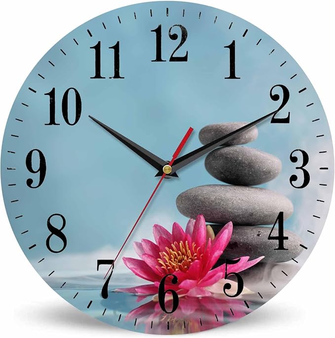 Mxocom Meditation Wall Clock Water Lily and Zen Stone Natural Still Relax 10 by Mxocom