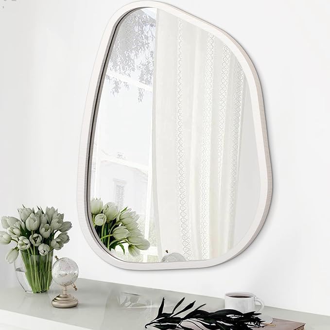 Irregular Wooden Framed Wall Mirror Modern Asymmetrical Unique Hanging Mirror by HLFMVWE