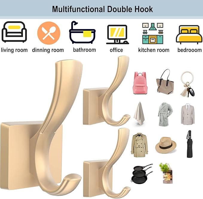 TOFIIGREM Gold Hooks for Wall, Heavy Duty Thick Aluminum Alloy Entry Coat Hooks - Image 3