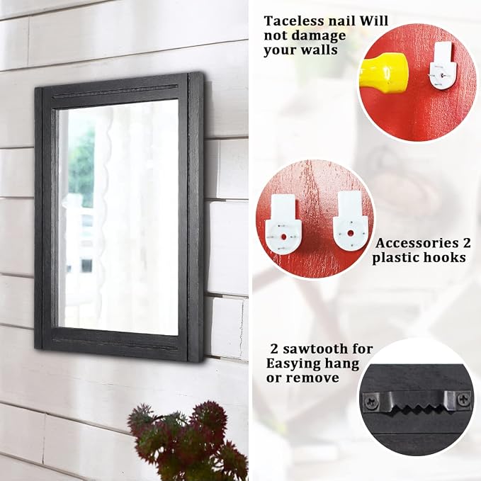 AAZZKANG Black Mirrors for Wall Rectangle Wood Framed Decorative Wall Hanging - Image 3