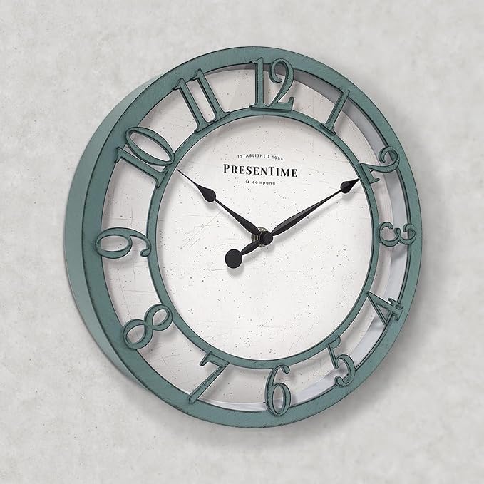 Presentime & Co 10" Farmhouse Series Wall Clock, Shiplap Style, Silent No - Image 3
