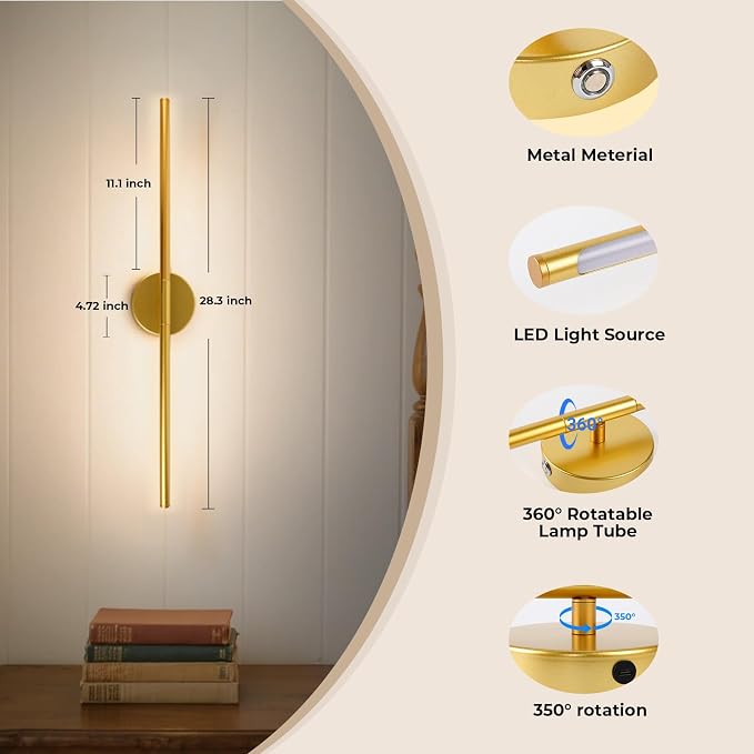 GvvooHome 1 Pack Battery Operated Wall Sconce Detachable 360°Rotate, Wireless - Image 5