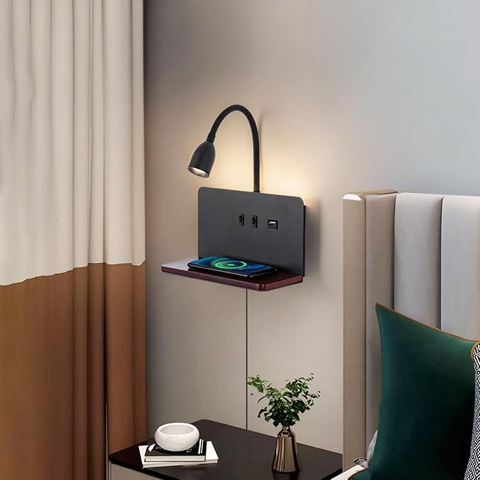 Bedside Wall Sconces with Wireless Charging Station & USB Charging, 3 - Image 2