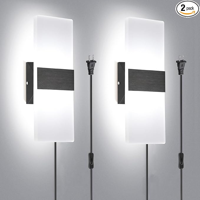 TRLIFE Wall Sconce Plug in, Modern Wall Sconces 12W LED Wall Sconce 6000K Cool by TRLIFE