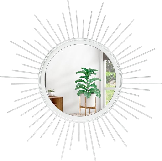 Wall Decor Spoked Sunburst Accent Wall Mirror Round Home Modern Metal Art Mirror by HLFMVWE