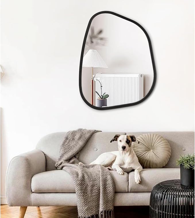 Irregular Bathroom Mirror Modern Oval Wall Mirror Asymmetrical Wooden Framed - Image 3