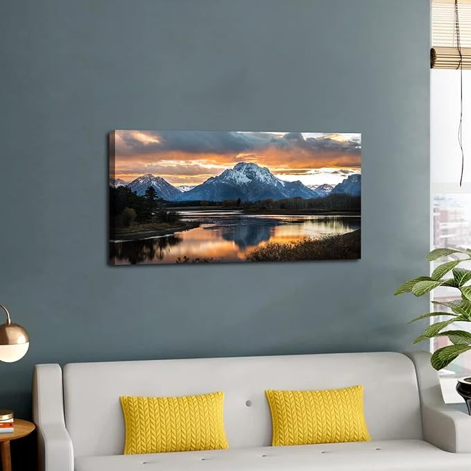Sunset Mountain Wall Art for Living Room Nature Grand Teton Landscape Canvas - Image 7