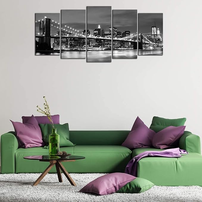 Wieco Art Large Brooklyn Bridge Night View Modern Giclee Canvas Prints Artwork - Image 9