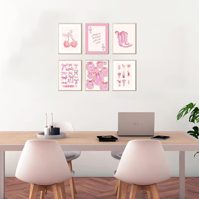 Uniro Coquette Room Decor Pink, Trendy Bows Wall Art Posters - Image 3