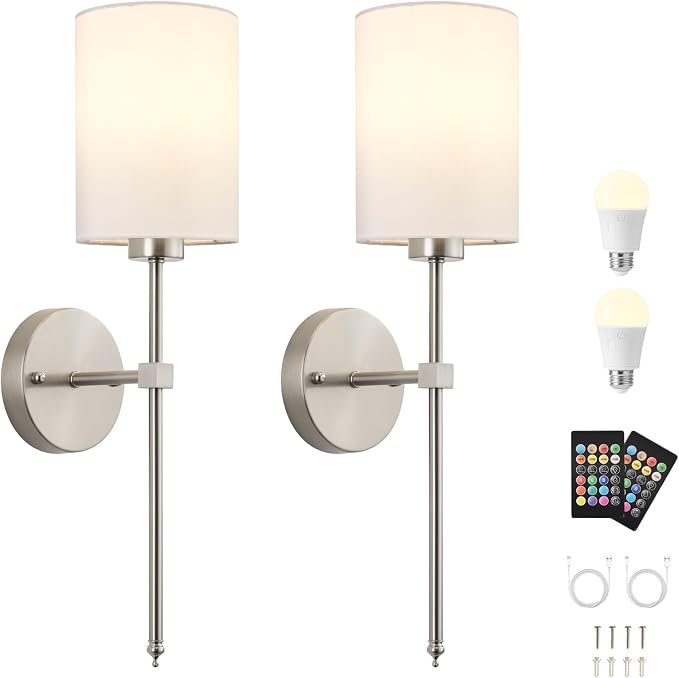 Battery Operated Wall Sconces Set of Two, Wireless Rechargeable Wall Light - Image 9