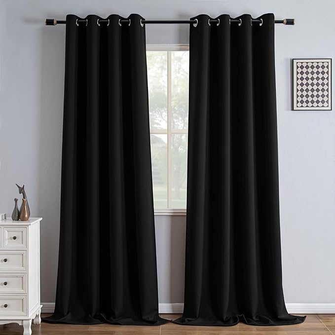 IGEMAEVE Black Blackout Curtains 96 Inch Length 2 Panels Set, Grommet Energy by IGEMAEVE