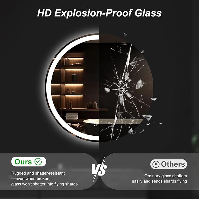 NEWBULIG 30 Inch Round LED Bathroom Wall Mirror - Image 3