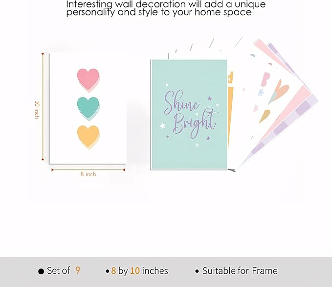 tgguytiy 9 Pcs Girls Room Wall Art Set, Cute Inspirational Nursery Decor - Image 3