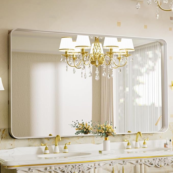 VooBang Bathroom Mirror 30x48 inch, Modern Round Corner Bathroom Vanity Mirror - Image 4