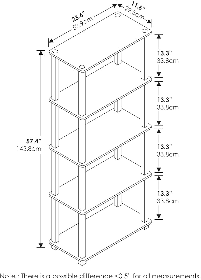 Furinno TURN-S-TUBE Book Shelf, 5-Tier Toolless Storage Shelves - Image 2