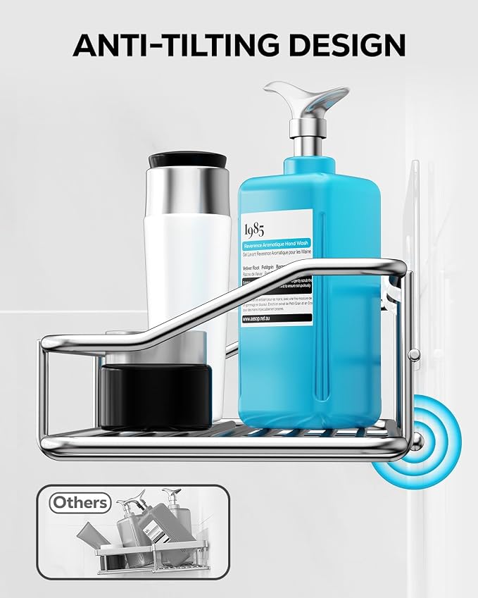Nieifi Shower Caddy Shelf with Hooks Storage Rack Organizer Adhesive Stainless - Image 5