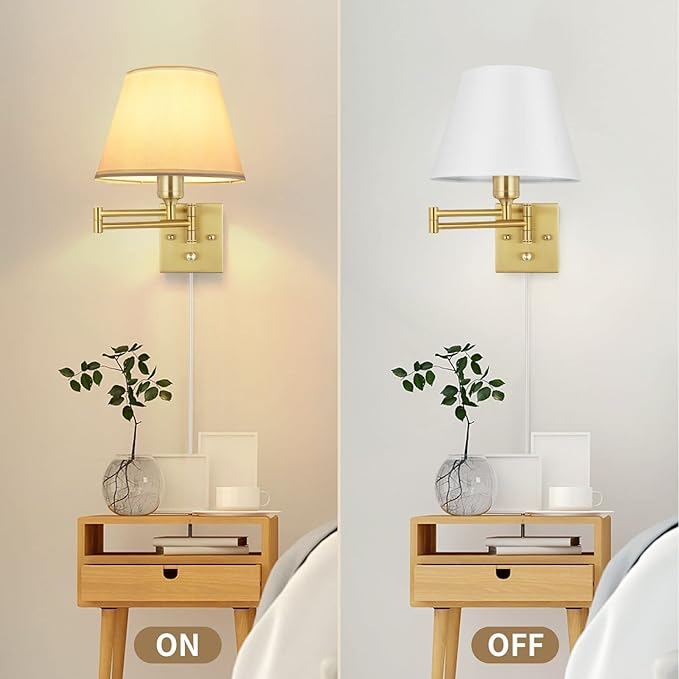 TRLIFE Wall Sconce Plug in, Brushed Brass Dimmable Wall Sconces Set of 2 Swing - Image 5