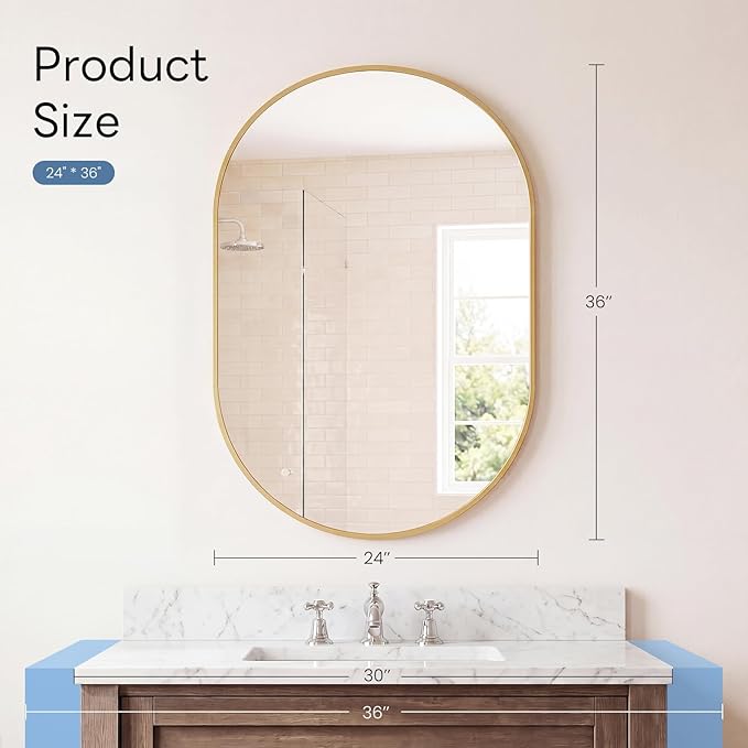 DUMOS 24" x 36" Oval Bathroom Mirror, Tempered Glass, Morden Vanity Mirror - Image 3