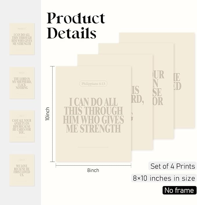 Locomiss Beige Christian Wall Art Decor Posters, Modern Bible Verse Prints - Image 2