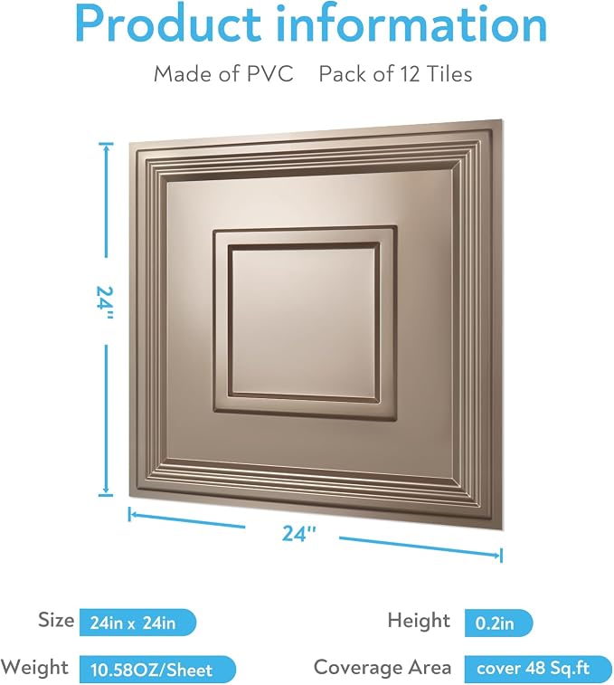 STICKGOO Glue Up Ceiling Tiles, 24x24 Inch PVC Decorative Drop Ceiling Tile - Image 4