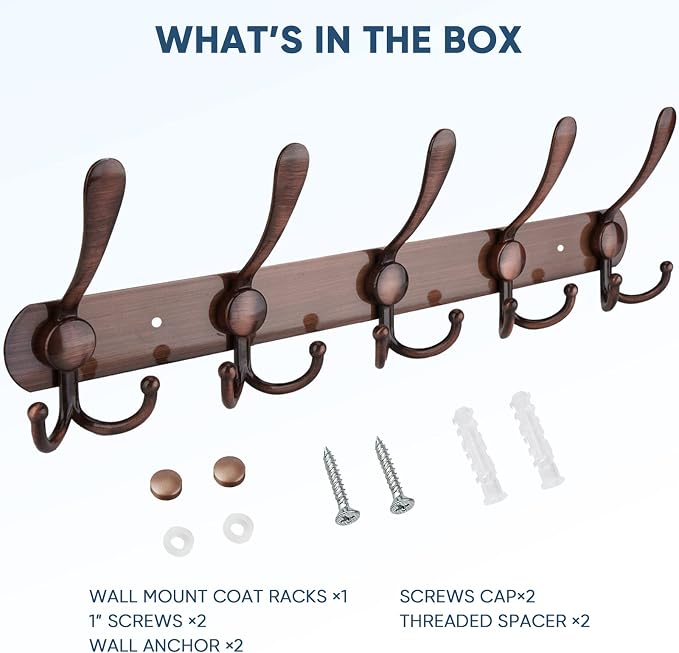 TICONN Wall Mounted Coat Rack, Five Heavy Duty Tri Hooks All Metal Construction - Image 5