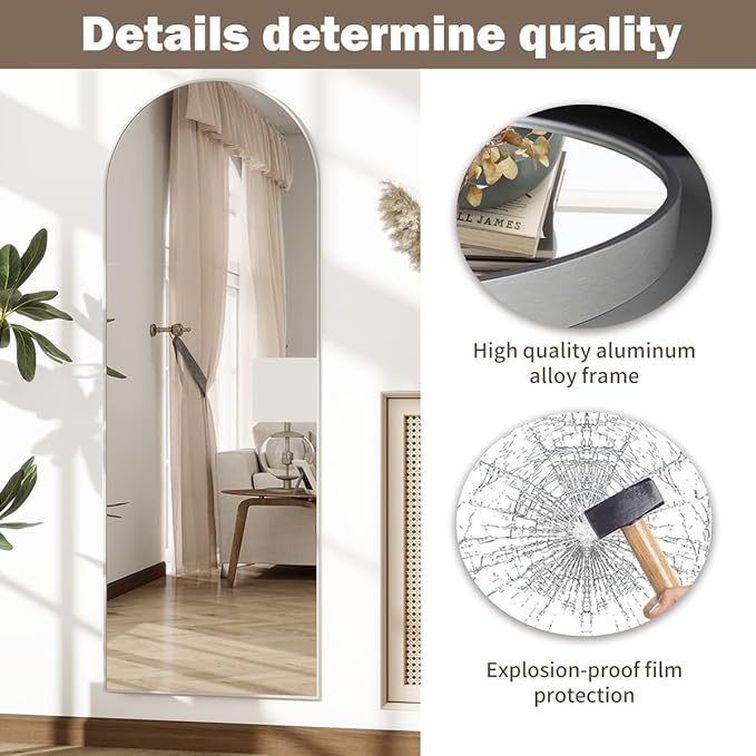 Dewfig Arched Full Length Mirror, Full Body Mirrors - Image 5