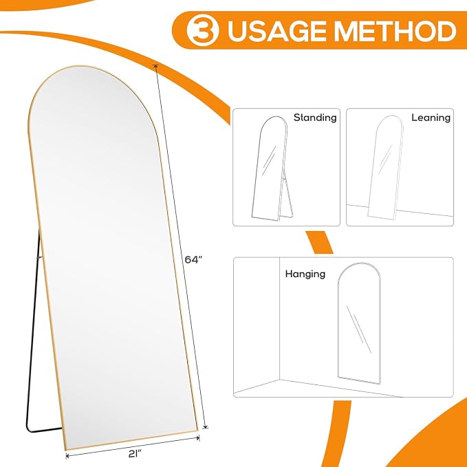 Arched Mirror Full Length, Upgraded 21"x64" Body Wall Mirrors - Image 7