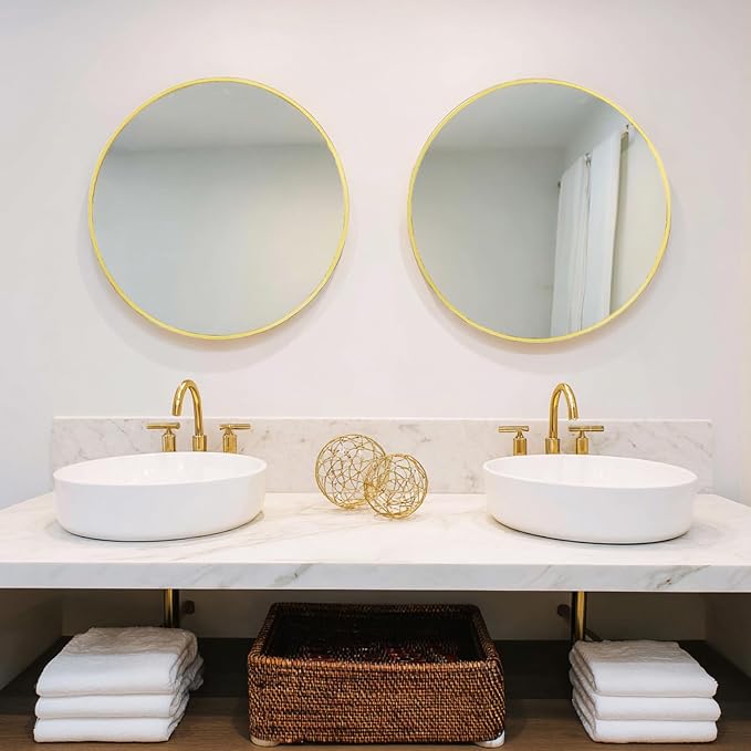 Sunniry Gold Round Mirror 24 inch, 2 Pack Gold Circle Mirror, Round Bathroom - Image 8