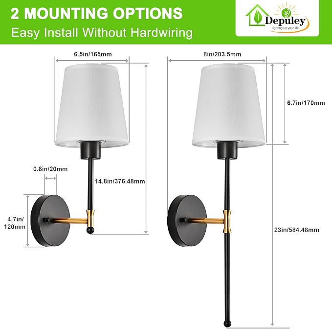 Depuley Battery Operated Wall Sconce: Set of 2 Wireless Wall Lights - Image 7