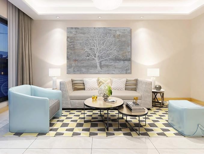 Yihui Arts Abstract Tree Canvas Wall Art: Large White Shadow Tree Picture - Image 4