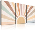 Boho Sun Wall Art Set of 3, Framed Canvas Wall Art Rainbow Sun Rising on the by KBKBART