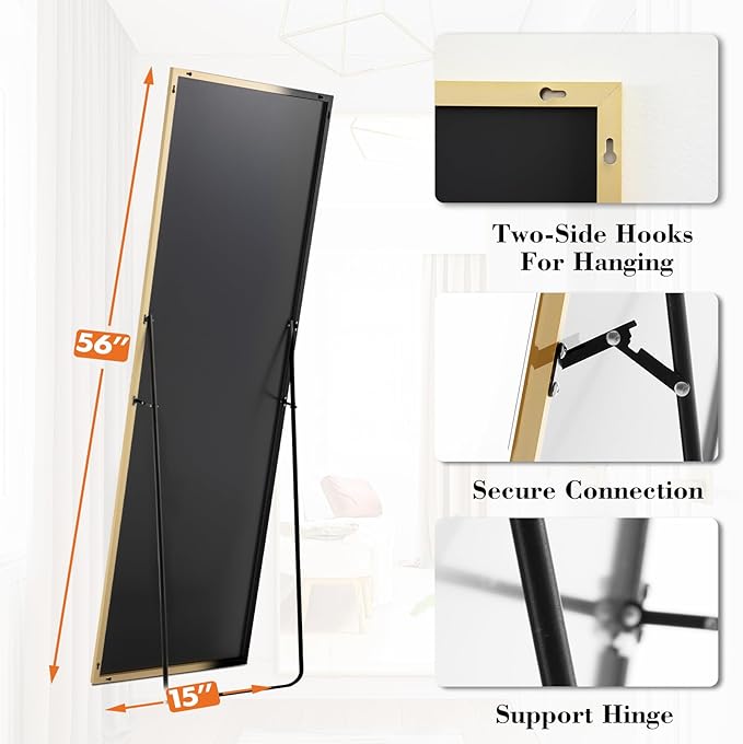 DUMOS Full Length Mirror for Bedroom, Hanging or Leaning for Wall, Aluminum - Image 4