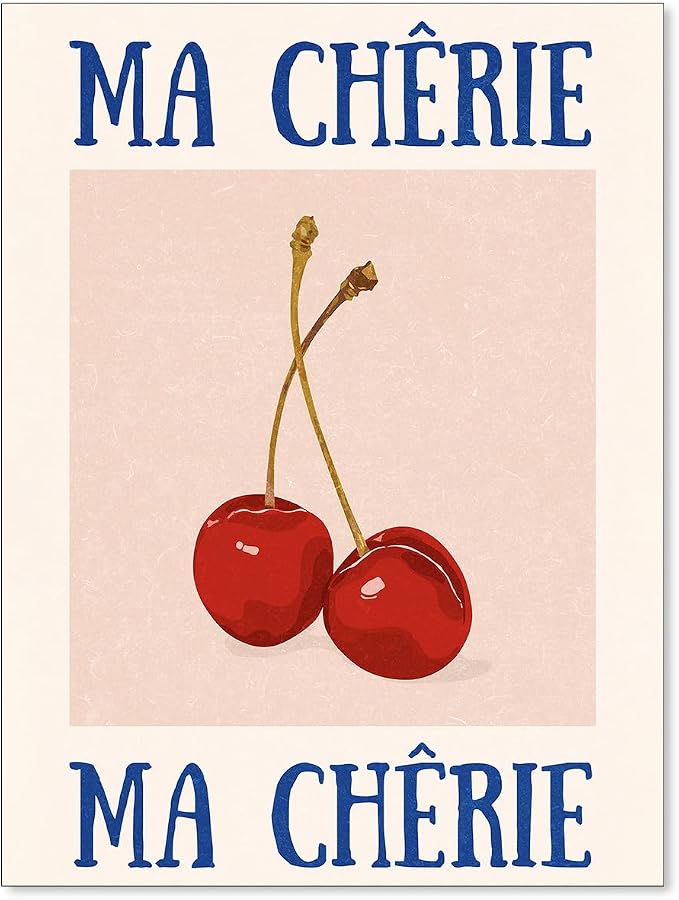 jkahh Funky Cherry Wall Art Vintage Red Blue Aesthetic Poster Trendy Ma Cherie by Unknown