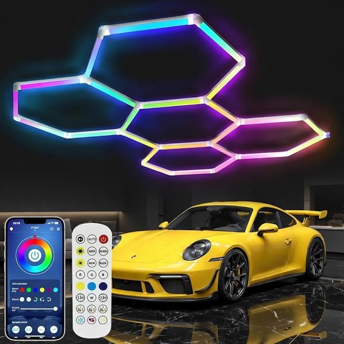 25Pack RGB 5 Hexagon LED Garage/Wall Lights, RGB 358 Kinds of Changes Dimmable by Tiyahomey