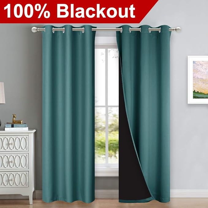 NICETOWN Blackout Curtains 80 inches Long, 2 Pieces, Sea Teal, Full Light - Image 2