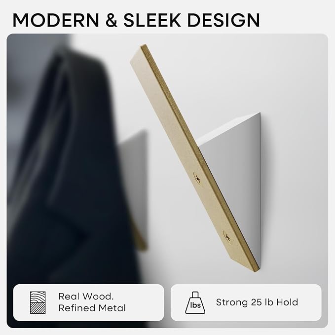 Homeforia Gold Wall Coat Hooks, High End White Wood & Gold Metal Wall Mounted - Image 3