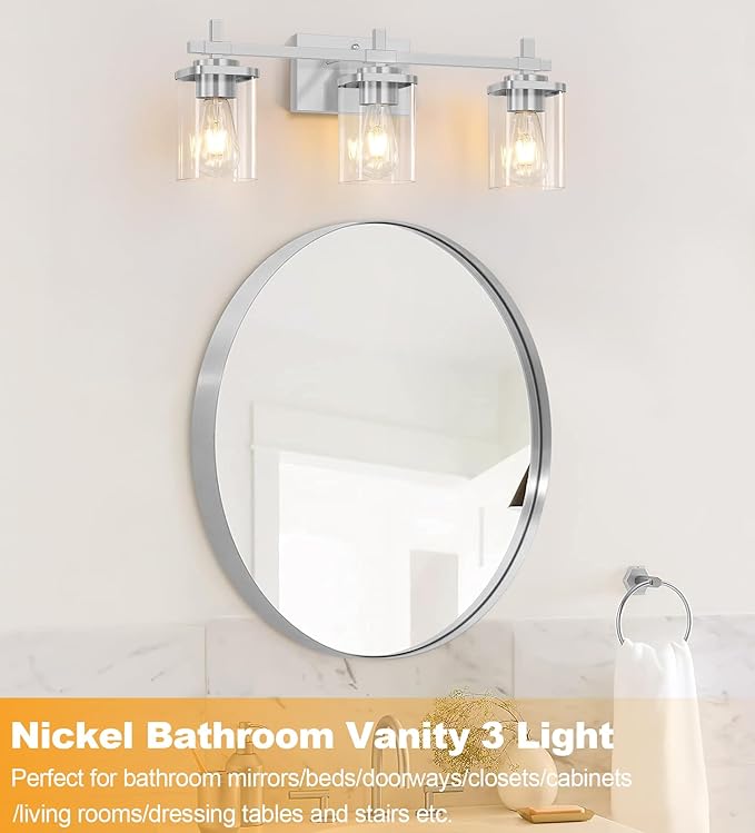 Brushed Nickel Bathroom Light Fixtures, 3-Lights Bathroom Vanity Light - Image 7
